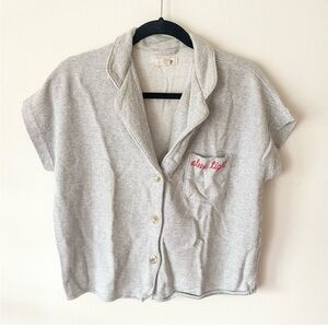 Madewell pajama button down shirt sleeve top, gray, size XS